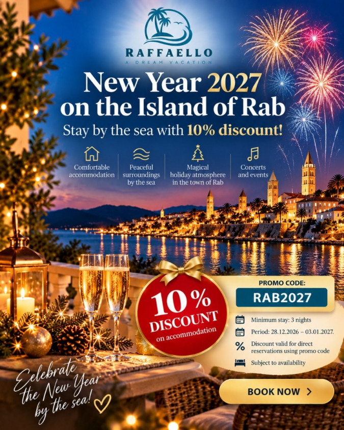 Nova godina 2027. na Rabu &ndash; Smje&scaron;taj uz more uz 10 % popusta!, Apartments Raffaello Rab